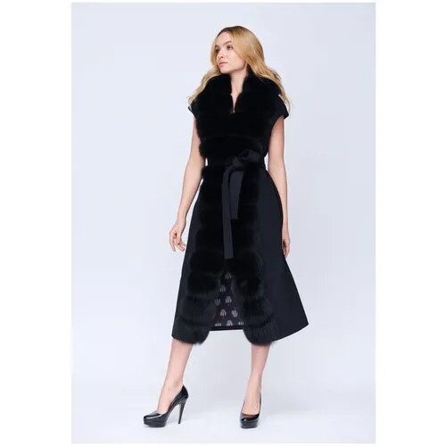 Пальто EKATERINA ZHDANOVA Пальто-жилет с планкой из меха в росшив в цвете Красивый Черный размер 42/44 SAW