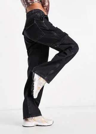 Черные выбеленные джинсы свободного кроя в винтажном стиле из смесового органического хлопка с заниженной талией и накладными карманами ASOS DESIGN-Черный цвет