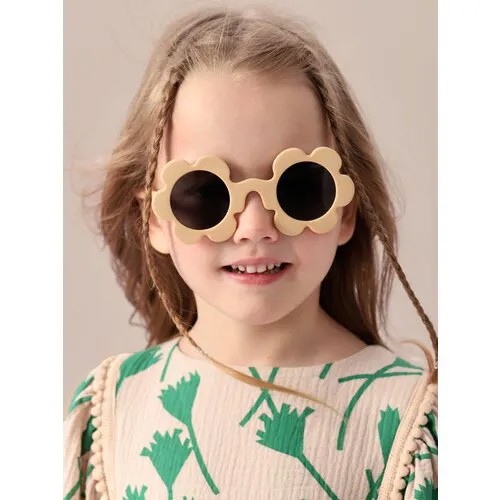 50672, Очки детские солнцезащитные UV400 Happy Baby, круглые очки детские, с защитой от ультрафиолетового излучения, бежевые