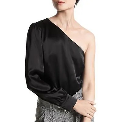 MICHAEL Michael Kors Женская черная атласная блуза на одно плечо Топ 0 BHFO 7952