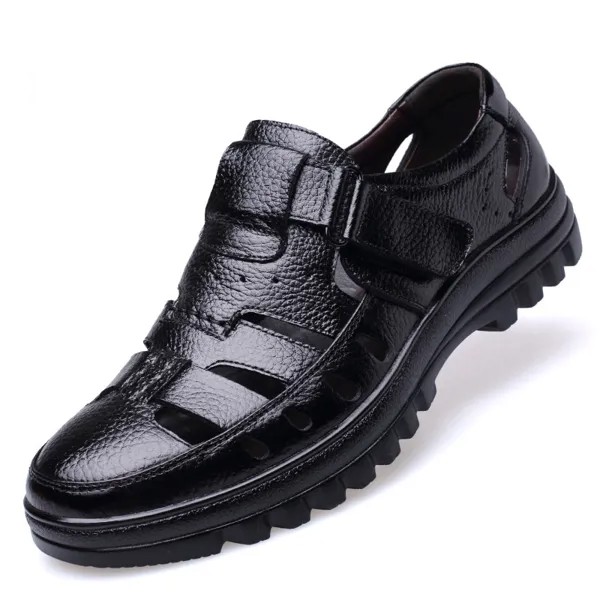 Мужские открытые кожаные сандалии A70, деловая дышащая обувь для мужчин среднего возраста, на липучке, летние слайдеры
