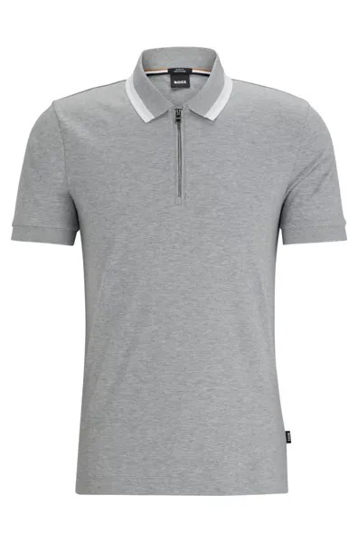 Футболка-поло Hugo Boss Slim Fit Polo Cotton Zipper Neck, серебристый