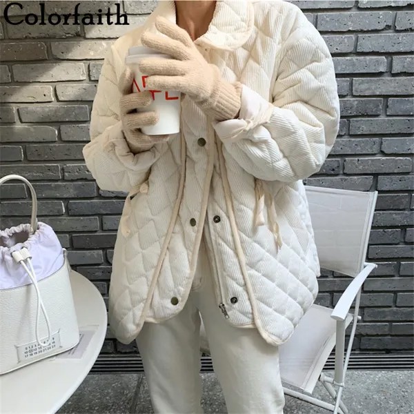 Colorfaith/Новинка 2021 года; Сезон осень-зима; Женская куртка-пуховик; Парки из вельвета высокого качества; Элегантная женская рубашка; Пальто бол...