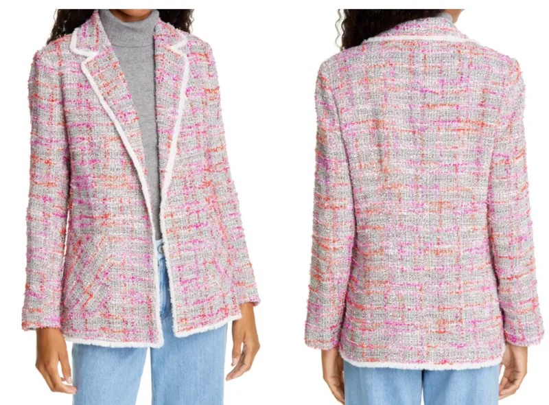 HELENE BERMAN London Розовый твидовый хлопковый пиджак с открытым передом XL 14