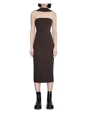 ET OCHS Женское коричневое платье миди без рукавов с вырезом бандо и искусственным шарфом 8