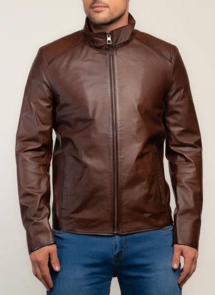 Кожаная куртка мужская Каляев 157548 коричневая 64