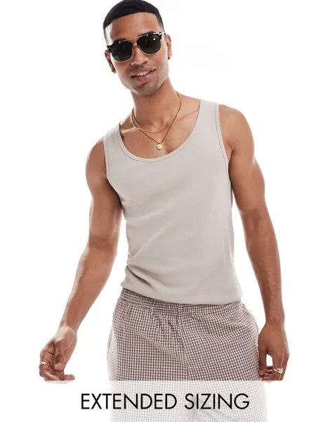 Приталенная майка в рубчик цвета камня ASOS DESIGN