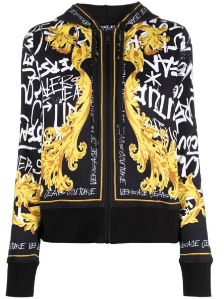 Versace Jeans Couture худи на молнии с принтом граффити, черный
