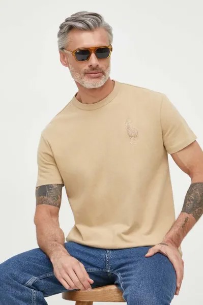 Хлопковая футболка Polo Ralph Lauren, бежевый
