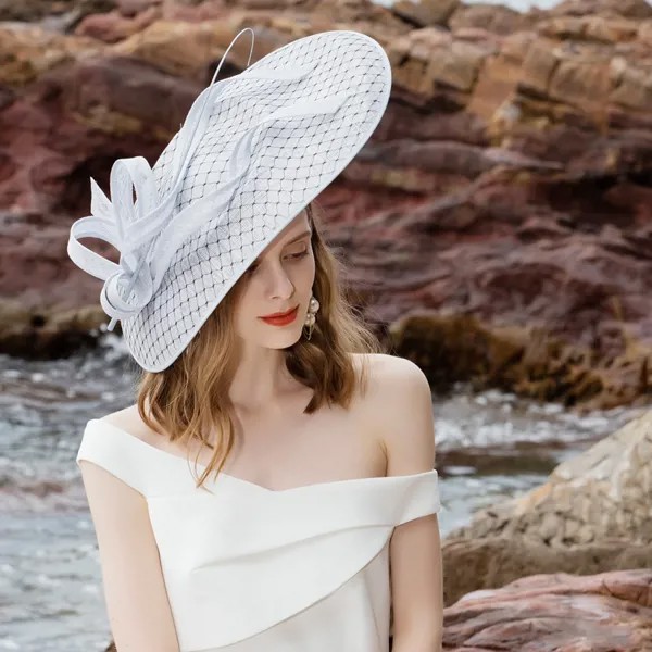 Sinamay основа для Kentucky Дерби шляпа Свадебные гонки шляпа Женская пеньковая пряжа Банкетный головной убор невесты Лен серебряный цвет шляпа