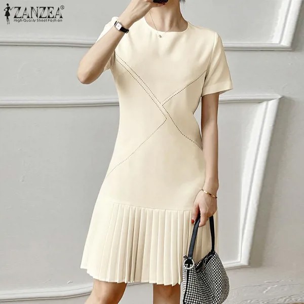 ZANZEA Женское летнее платье с коротким рукавом элегантное плиссированное короткое платье