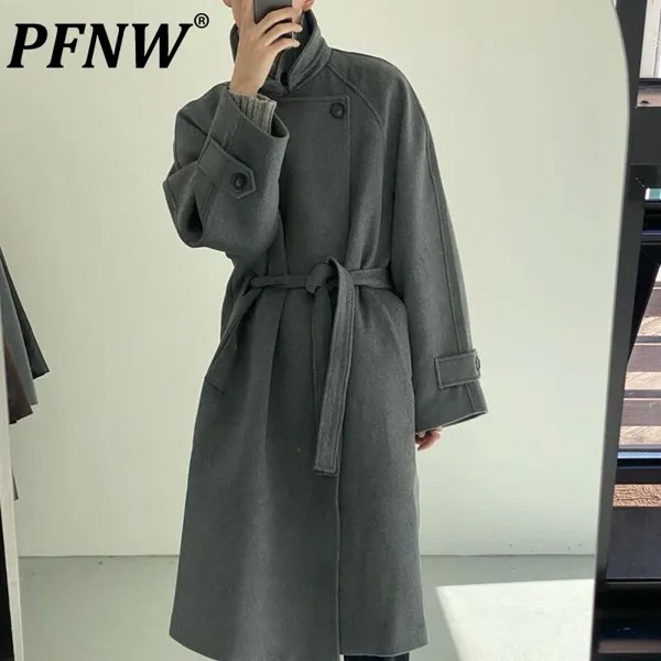 Мужская однотонная куртка с поясом PFNW, стильная теплая ветровка в Корейском стиле на одной пуговице, весна-осень, 28A0032