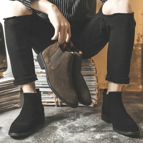 Мужские ковбойские ботинки в Корейском стиле, уличные Нескользящие полусапожки Челси с острым носком, Уличная обувь