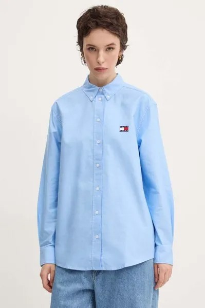 Хлопковая рубашка Tommy Jeans, синий
