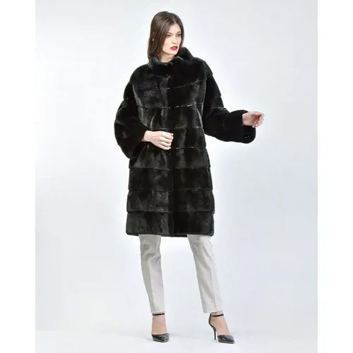Пальто Skinnwille, норка, силуэт прямой, размер 42, черный