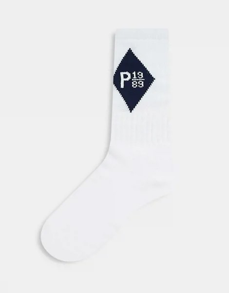 Белые носки с темно-синим логотипом Parlez Zulu-Белый