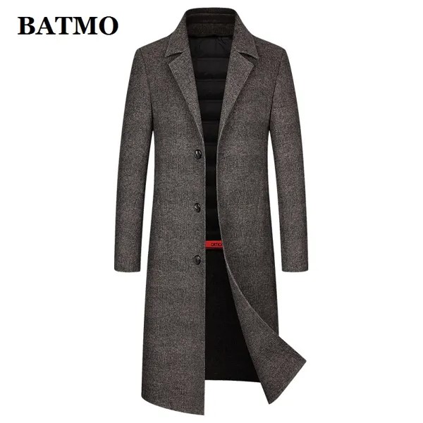 BATMO 2020 Новое поступление, осенне-зимняя куртка с белым утиным пухом, с подкладкой шерстяное длинное пальто плащ-Тренч пальто для мужчин, мужс...