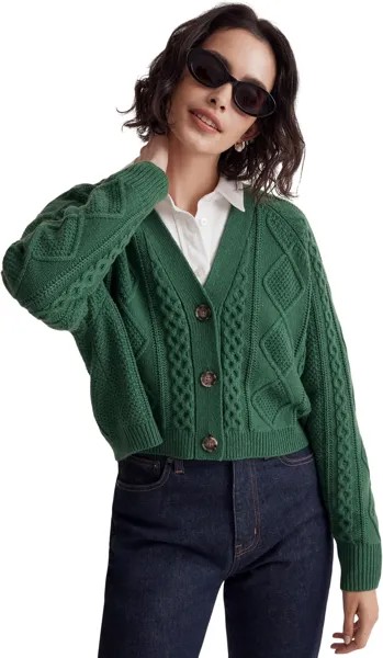 Свитер Cable-Knit Crop Cardigan Madewell, цвет Varsity Green