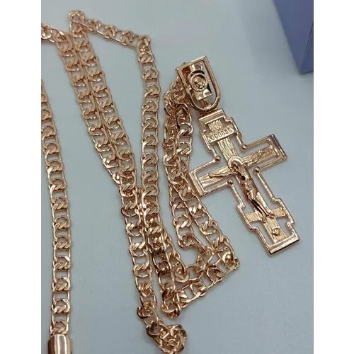 Славянский оберег, комплект украшений Fashion jewelry Позолоченная цепочка и подвеска крест, длина 60 см, золотой
