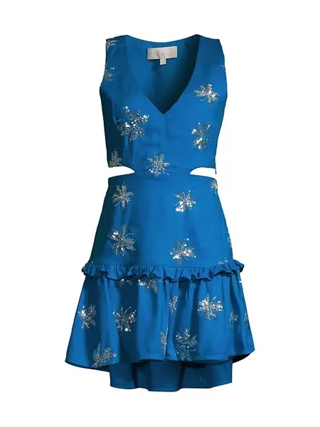 Льняное мини-платье Lucid Dreams Emily с цветочным принтом и пайетками и вырезами Waimari, синий