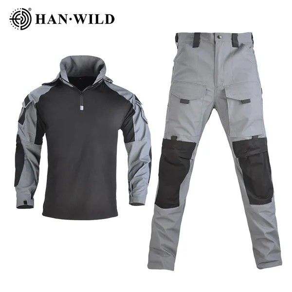 Тактические костюмы HAN WILD с подушечками, униформа в стиле милитари, рубашка с капюшоном и брюки, армейские тренировочные боевые спортивные п...