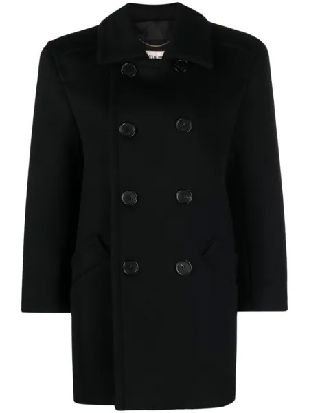 Saint Laurent double-breasted wool coat, черный