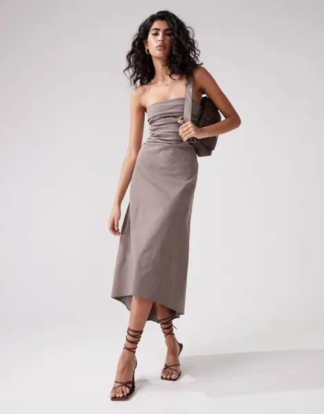 Темно-серое бенгальское платье-бандо длиной до колена ASOS DESIGN