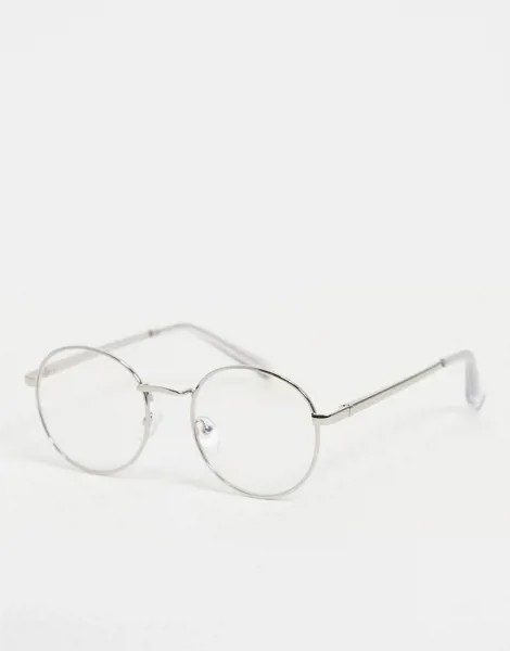 Серебристые круглые очки в металлической оправе с прозрачными стеклами New Look-Серебристый