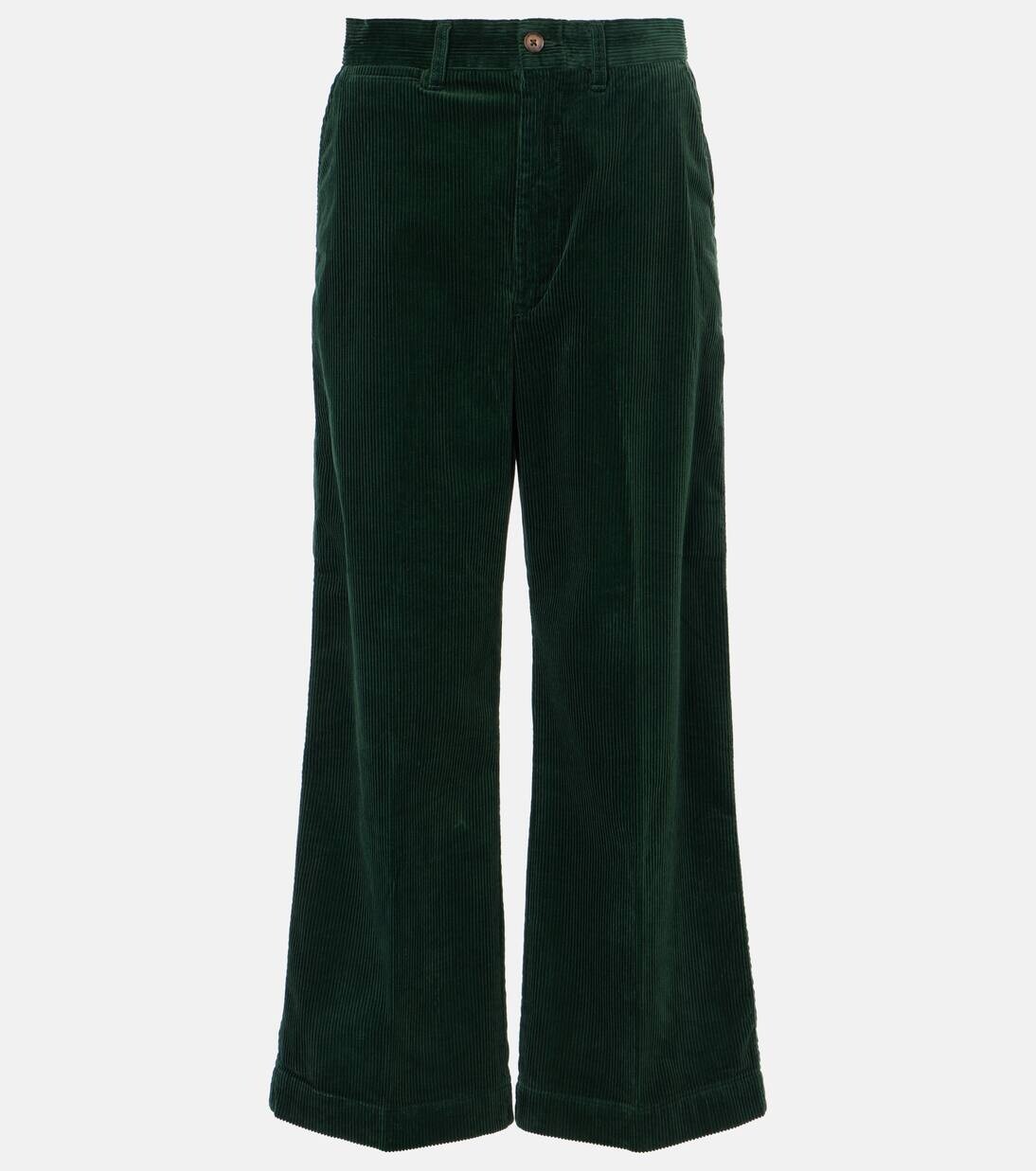 Широкие брюки из хлопкового вельвета с высокой посадкой Polo Ralph Lauren, цвет college green