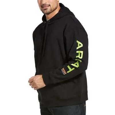 Ariat Rebar Graphic Logo Pullover Hoodie Mens Black Casual Outerwear 1003