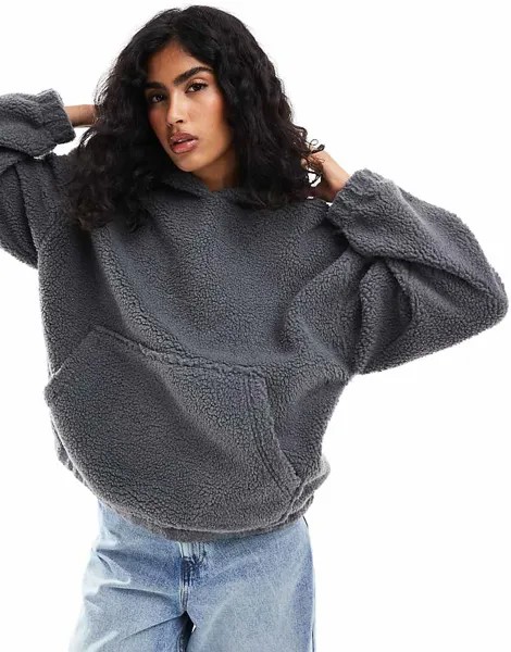 ASOS DESIGN – толстовка оверсайз графитового цвета с капюшоном из искусственной овчины