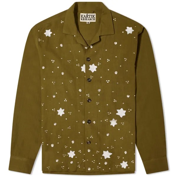 Рубашка Kartik Research Hand Embroiderd Flowers Long Sleeve Shirt, цвет Moss, Gold & White