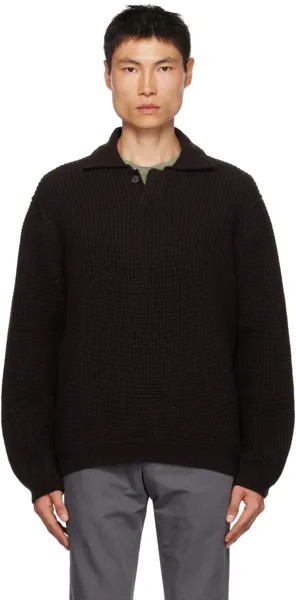 Коричневая футболка-поло с раздвинутым воротником Темная ZEGNA