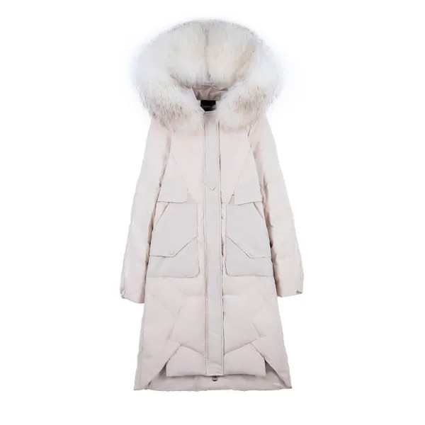 (TopFurMall) зимние женские парки пуховики куртки настоящая толстовка с мехом енота леди длинная верхняя одежда пальто LF9181