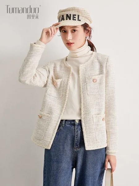 Пальто Xiaoxiang женское в стиле знаменитостей, новинка 2021, корейский Свободный весенне-осенний твидовый пиджак, повседневный короткий женский ...