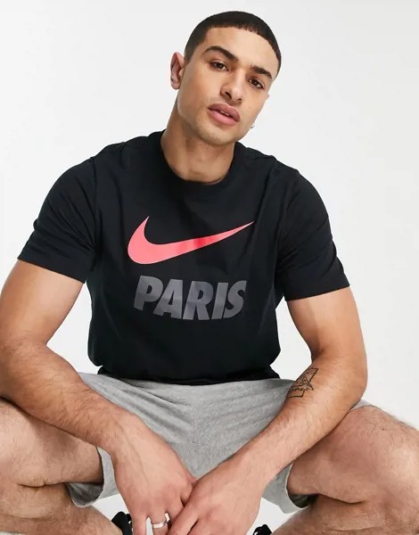 Черная футболка с логотипом-галочкой и символикой ФК «Пари Сен-Жермен» Nike Football Paris Saint-Germain-Черный цвет