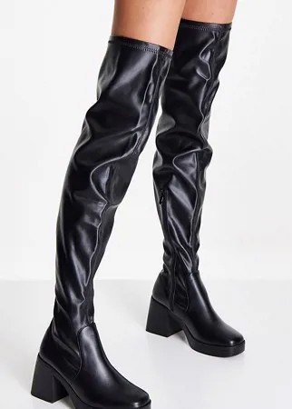 Черные эластичные ботфорты для широкой стопы на среднем каблуке RAID Wide Fit Joyen-Черный цвет
