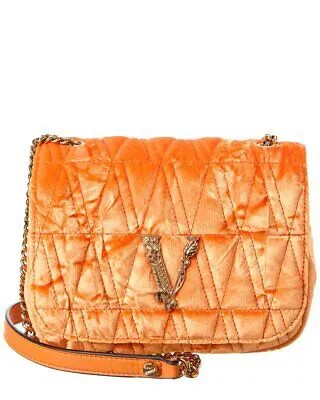 Versace Virtus Стеганая бархатная сумка на плечо женская оранжевая