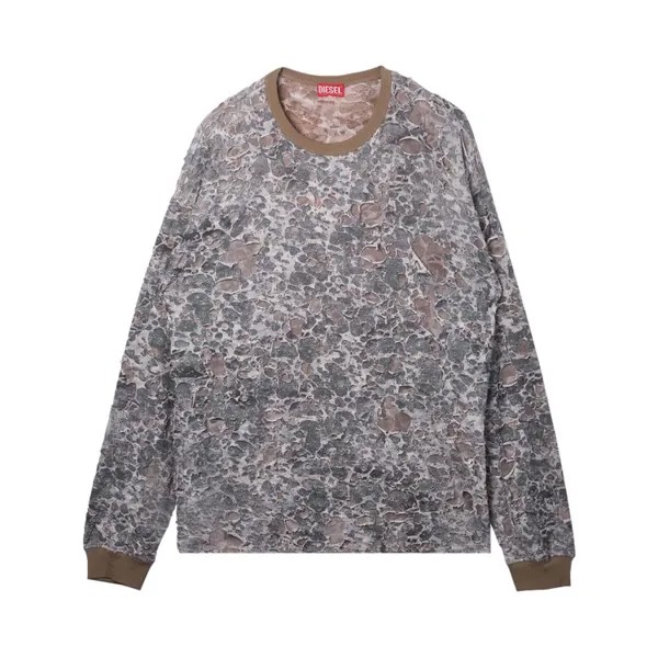 Футболка Diesel Camo Burn Out Print Long-Sleeve T-Shirt, бежевый