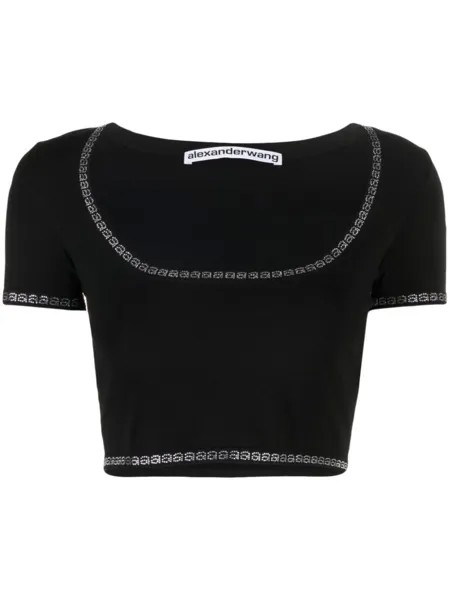 Alexander Wang укороченная футболка с U-образным вырезом, черный