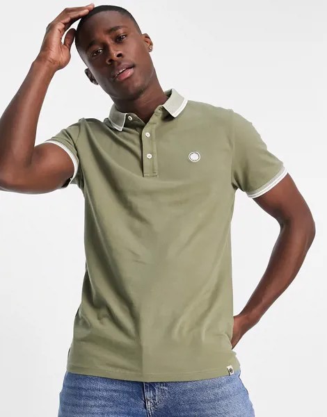 Поло цвета хаки с воротником и окантовкой Pretty Green-Зеленый цвет