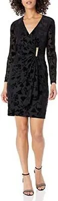 Женское бархатное платье с запахом и длинными рукавами Calvin Klein, черное, 22 Вт