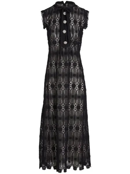 Giambattista Valli длинное платье в технике макраме с вышивкой, черный