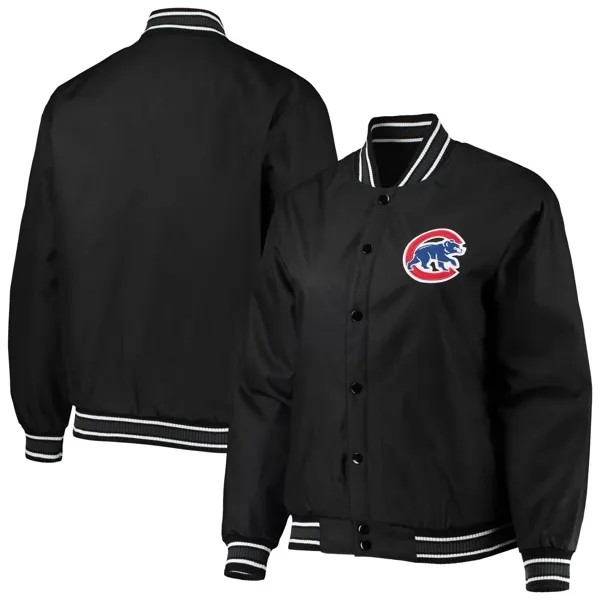 Женская куртка JH Design Black Chicago Cubs на кнопках из полиэстера большого размера