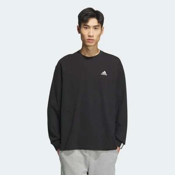 Футболка Adidas Essentials Plus Loose Fit Small Logo Long Sleeve T-Shirt, черный
