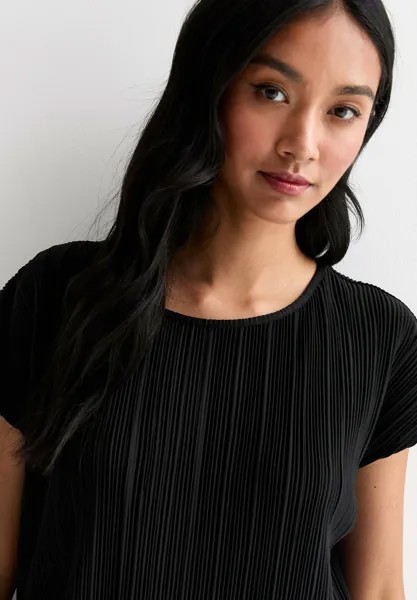 Базовая футболка PLISSÉ CAP SLEEVE New Look, черный