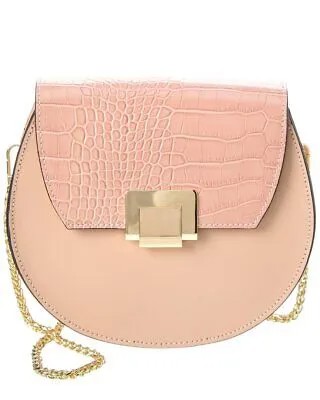 Женская сумка через плечо из итальянской кожи с тиснением под крокодила, розовая