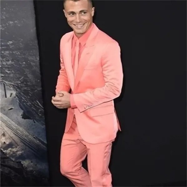 Новинка 2021, оригинальное приталенное платье для жениха персикового и розового цвета с острым отворотом, модный трендовый мужской костюм дл...