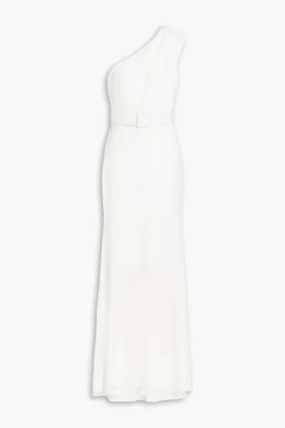 Креповое платье на одно плечо с поясом Badgley Mischka, слоновая кость