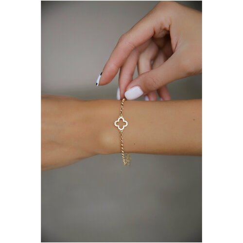 Браслет-цепочка BLV Jewerly, фианит, размер 16 см, золотистый